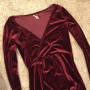 CELESTE OFF THE SHOULDER WRAP FRONT VELVET DRESS